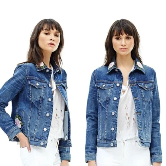 Hudson Jeans The Classic Rose Embroidered Denim Jacket Size XS! - Picture 2 of 12